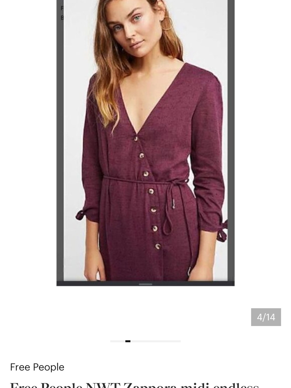 Free People Wine Button-Front Linen Midi Dress